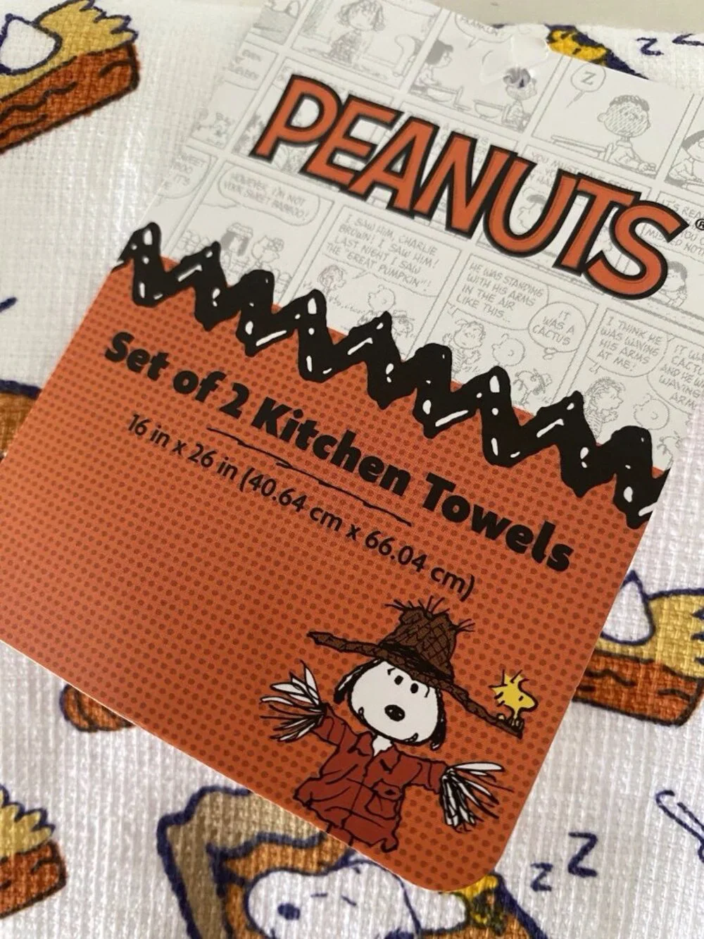 2 Pk Peanuts Snoopy Chef Autumn Fall Pumpkin Pie Kitchen Towels 18” X 28” NEW